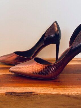 ALDO - Metallic Iridescent Snakeskin 3.5" heels - Bronze, Ladies Size 7